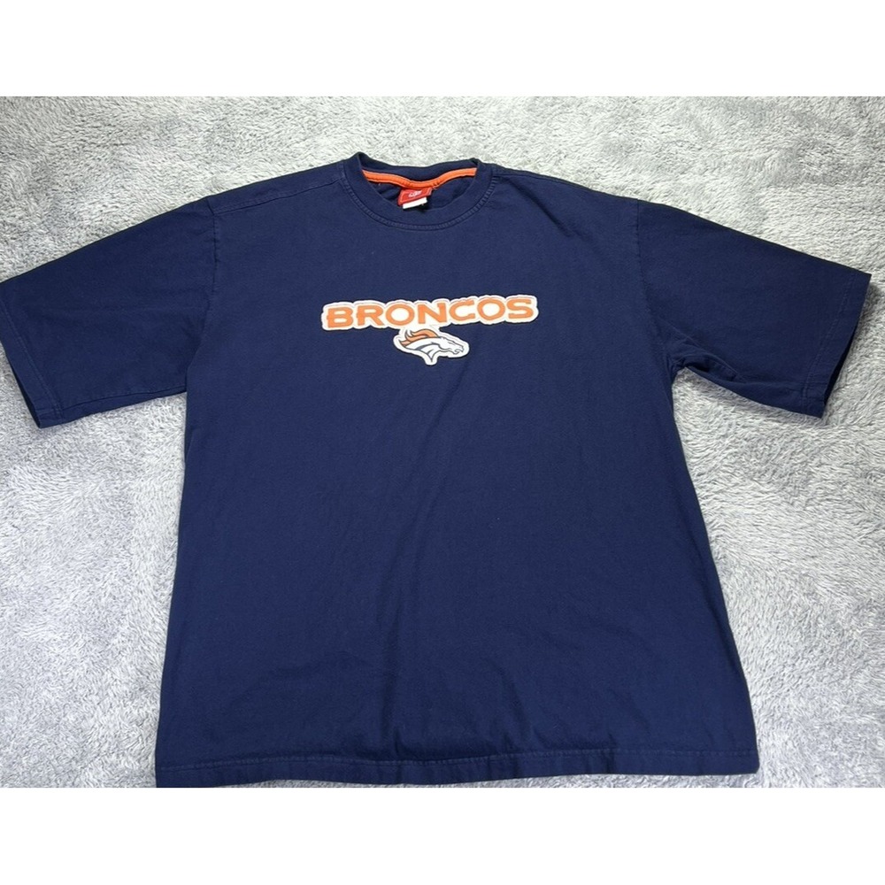 VTG NFL Denver Broncos Mens XL T Shirt Blue 90s Raised Graphic Football Tee